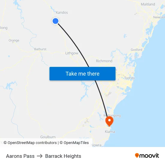 Aarons Pass to Barrack Heights map