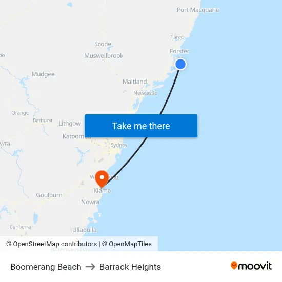 Boomerang Beach to Barrack Heights map