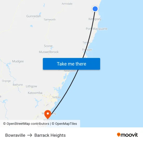 Bowraville to Barrack Heights map