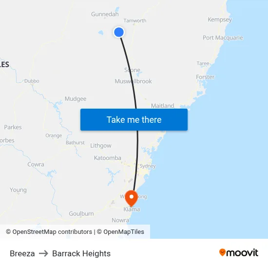 Breeza to Barrack Heights map