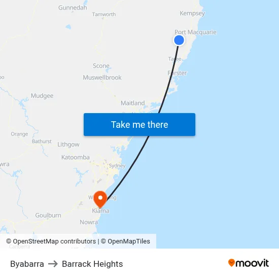 Byabarra to Barrack Heights map