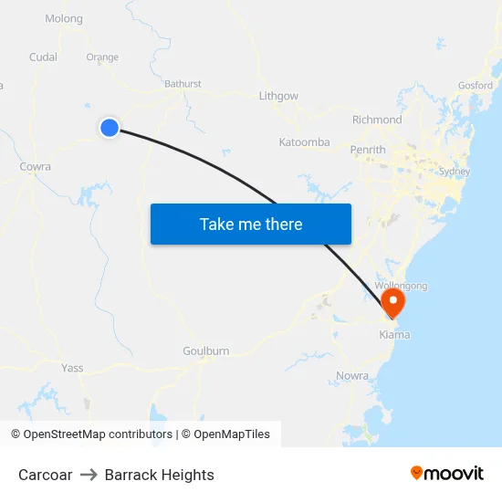 Carcoar to Barrack Heights map