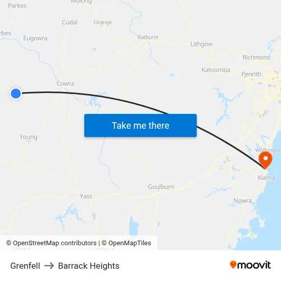 Grenfell to Barrack Heights map