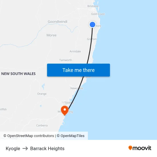 Kyogle to Barrack Heights map