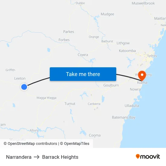 Narrandera to Barrack Heights map
