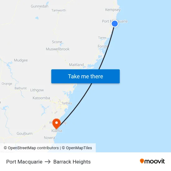 Port Macquarie to Barrack Heights map