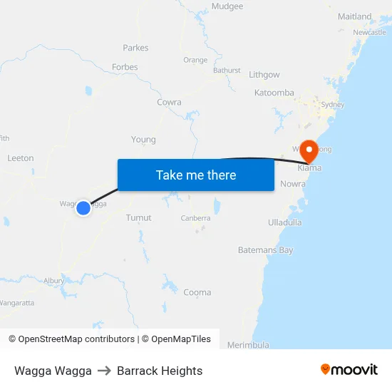 Wagga Wagga to Barrack Heights map