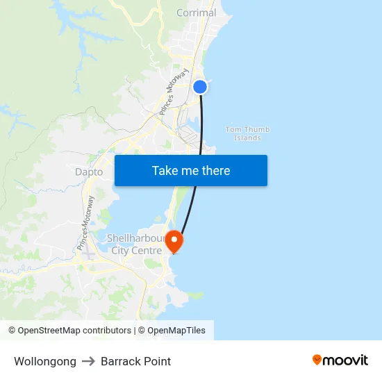 Wollongong to Barrack Point map
