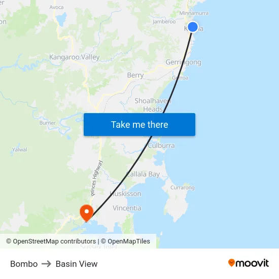 Bombo to Basin View map