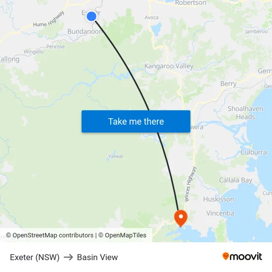Exeter (NSW) to Basin View map
