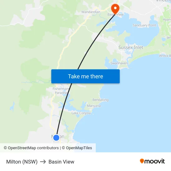 Milton (NSW) to Basin View map