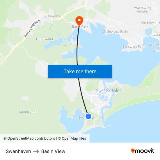 Swanhaven to Basin View map