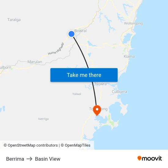 Berrima to Basin View map