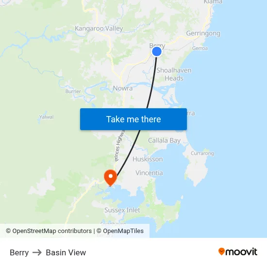 Berry to Basin View map