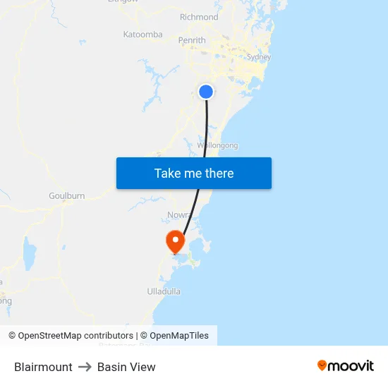 Blairmount to Basin View map