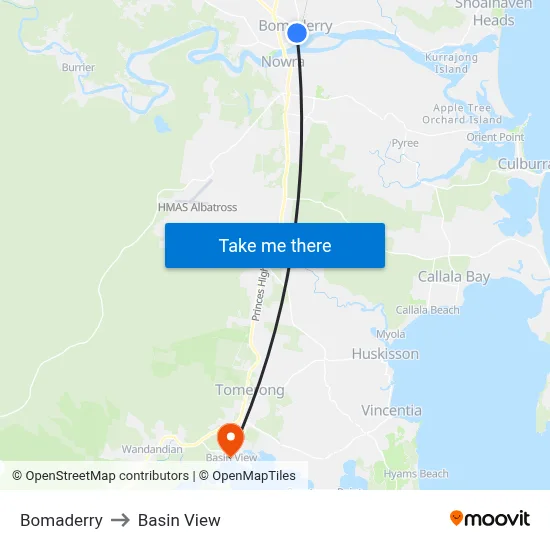 Bomaderry to Basin View map