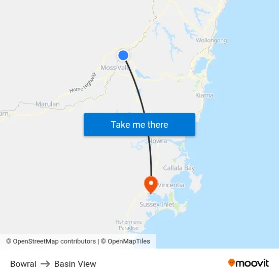 Bowral to Basin View map