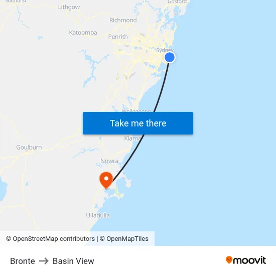 Bronte to Basin View map