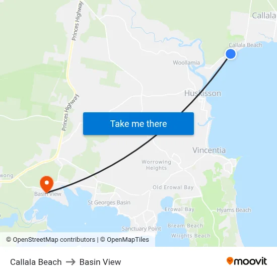 Callala Beach to Basin View map