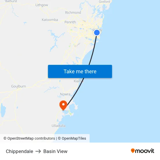 Chippendale to Basin View map