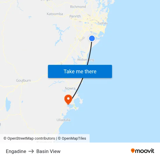 Engadine to Basin View map