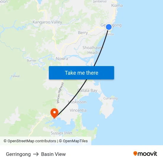 Gerringong to Basin View map