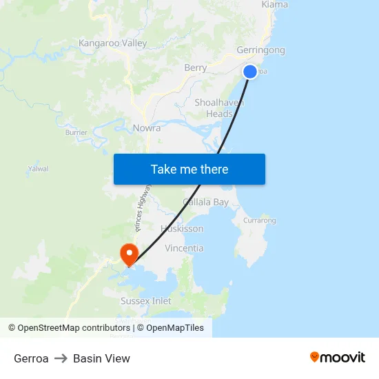 Gerroa to Basin View map