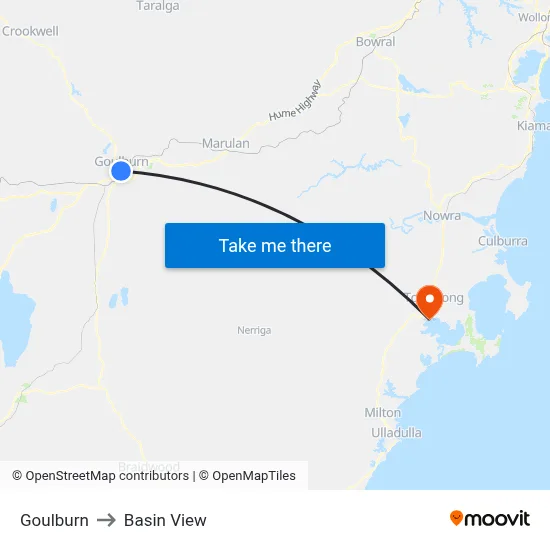 Goulburn to Basin View map