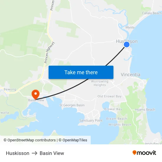 Huskisson to Basin View map