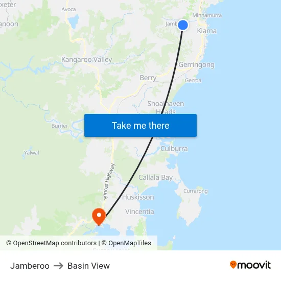 Jamberoo to Basin View map