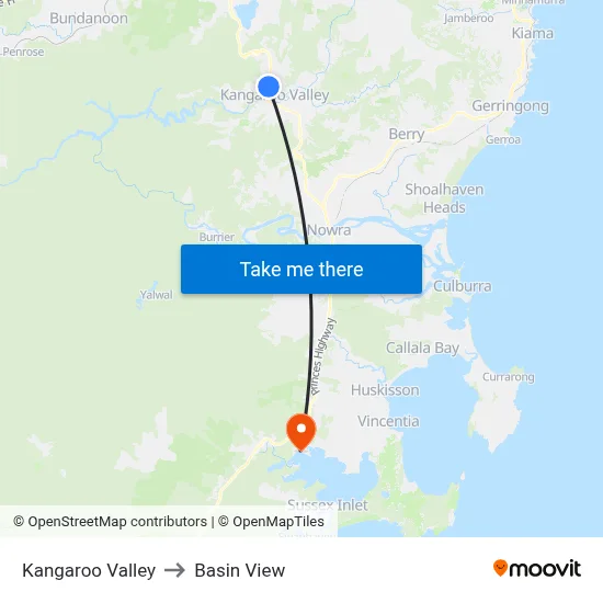 Kangaroo Valley to Basin View map