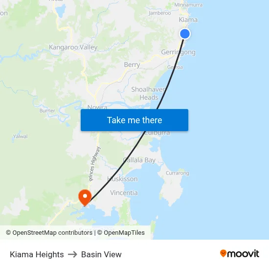 Kiama Heights to Basin View map