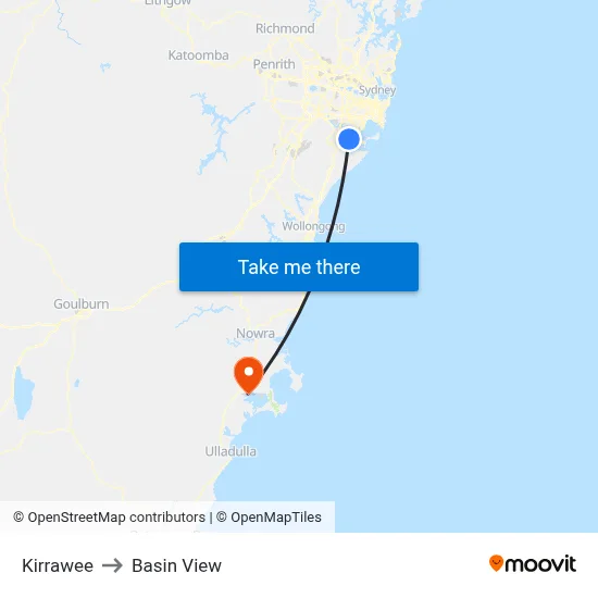 Kirrawee to Basin View map