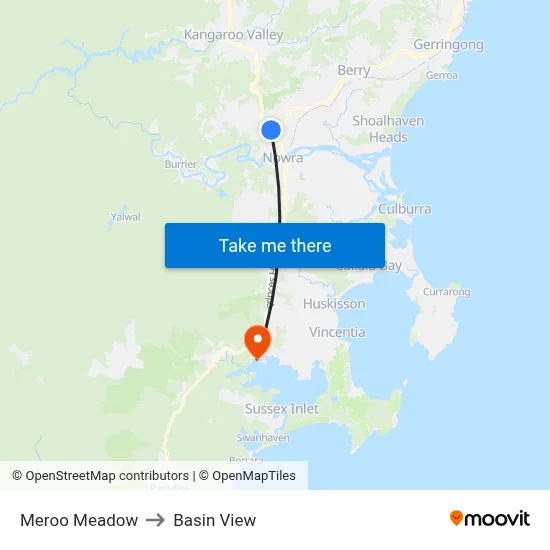Meroo Meadow to Basin View map