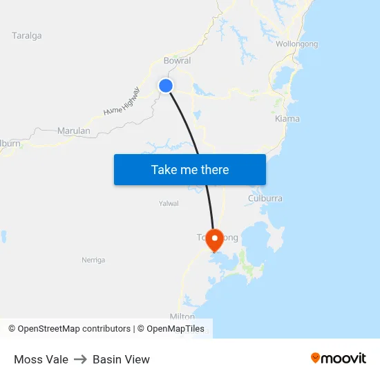 Moss Vale to Basin View map