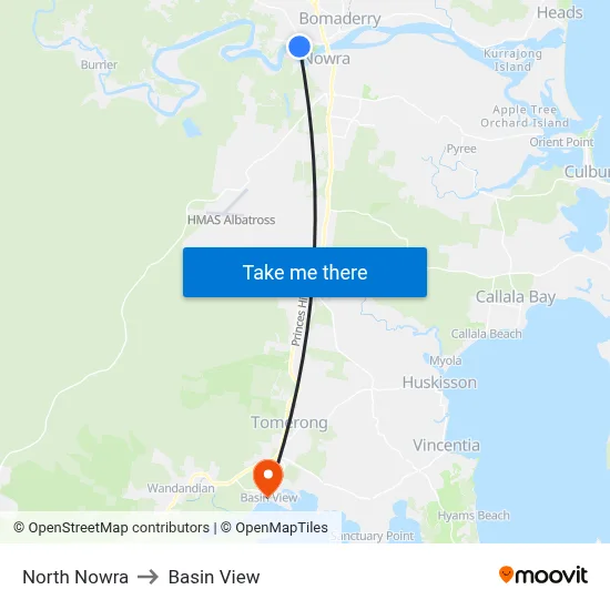 North Nowra to Basin View map