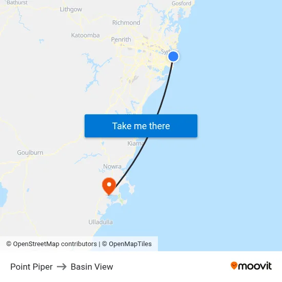 Point Piper to Basin View map