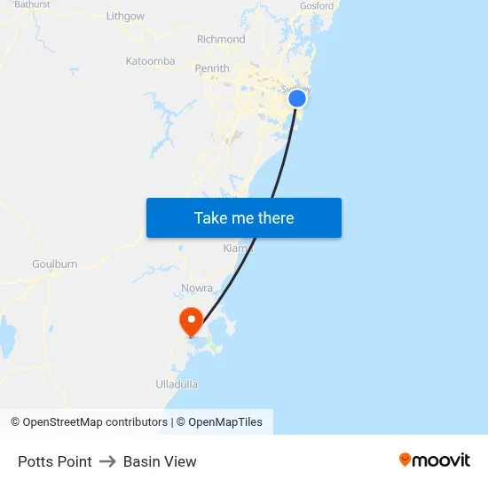 Potts Point to Basin View map
