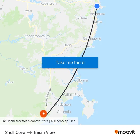 Shell Cove to Basin View map
