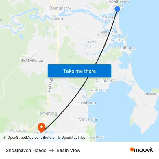 Shoalhaven Heads to Basin View map