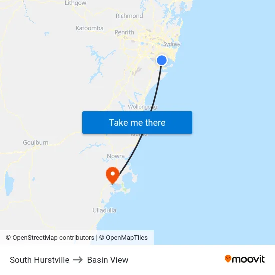 South Hurstville to Basin View map