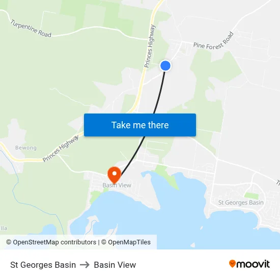 St Georges Basin to Basin View map