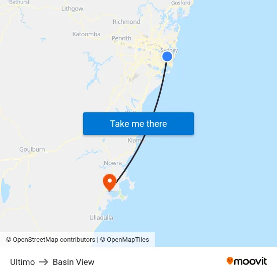 Ultimo to Basin View map