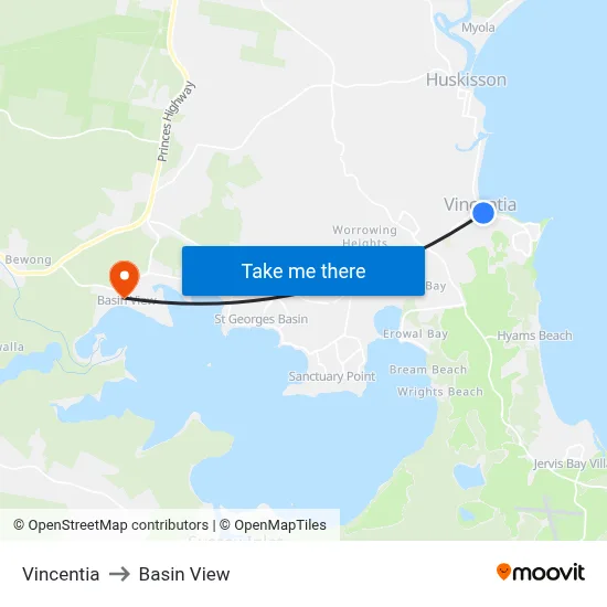 Vincentia to Basin View map