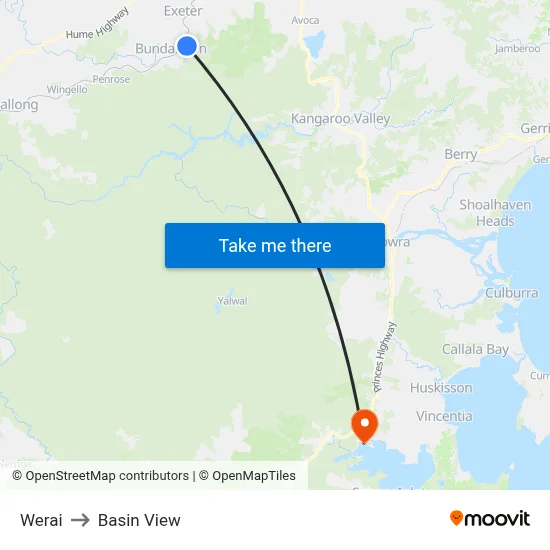 Werai to Basin View map