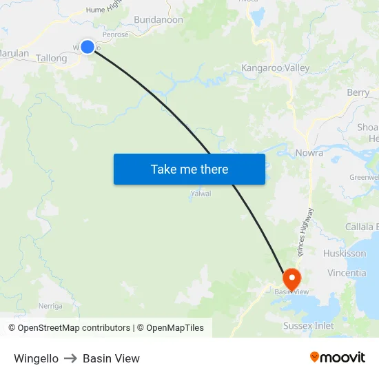 Wingello to Basin View map