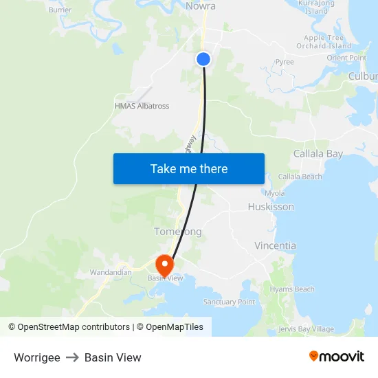 Worrigee to Basin View map