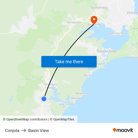 Conjola to Basin View map