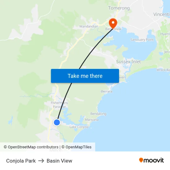 Conjola Park to Basin View map