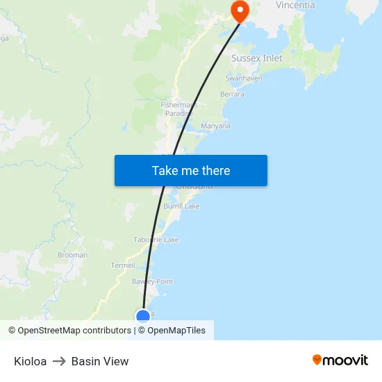 Kioloa to Basin View map
